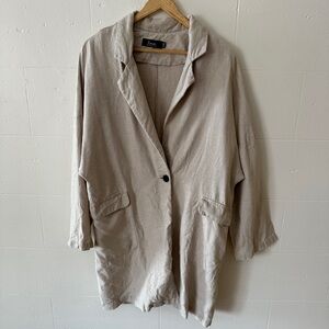 Linen Jacket | Beige Casual Longline Minimalist | Size Large